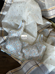 Designer Blouse - Off white Silver Antique Zari