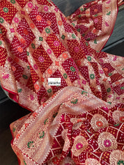 Bandhej Khaddi Georgette Banarasi - Red Gharchola