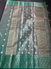 Tissue Chanderi Silk - Green Golden Zari