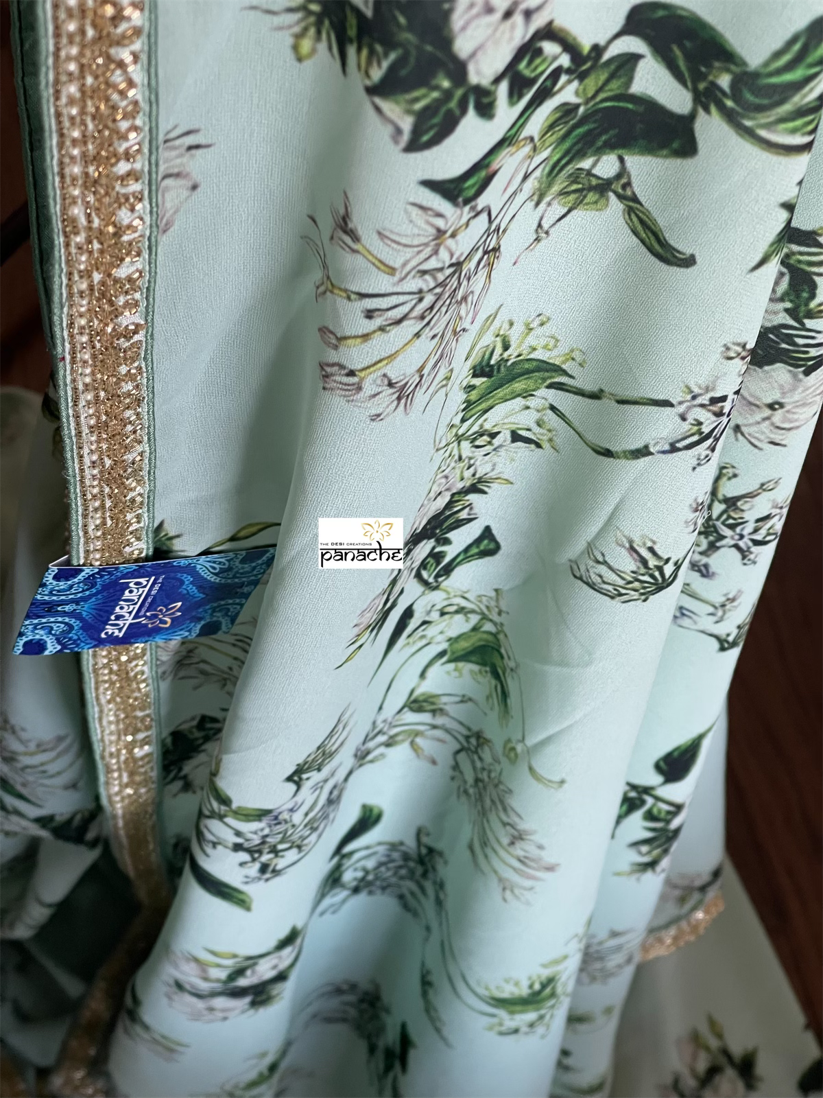 Georgette Designer Inspired Drape - Sea Green Floral
