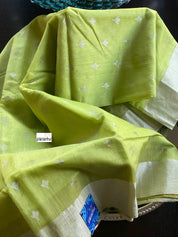 Chanderi Silk Cotton - Pista Green Silver Zari