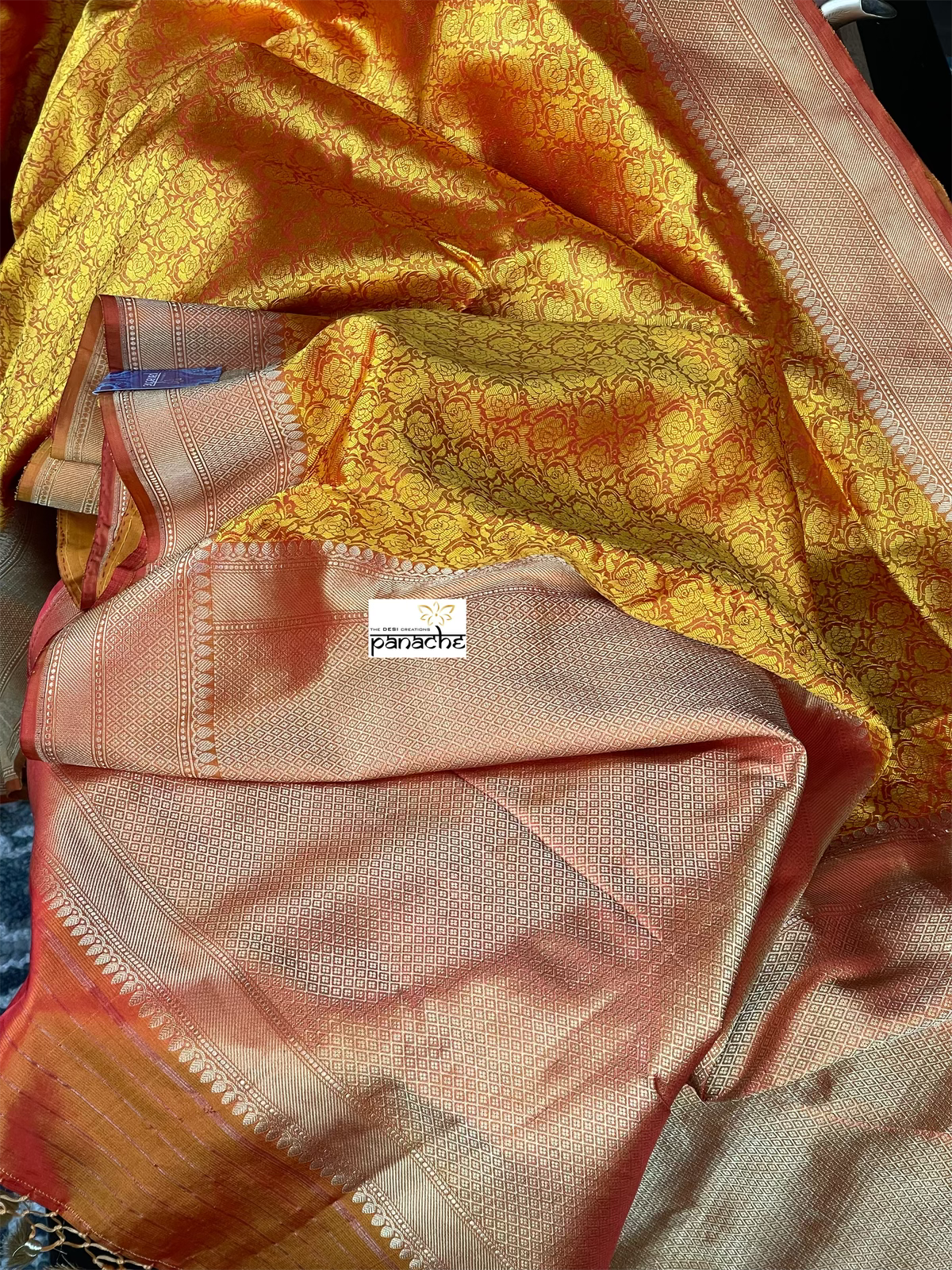 Katan Silk Tanchui Banarasi - Mustard Yellow Antique Zari