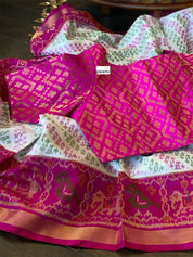 Pure Silk Ikat -  Offwhite Green Magenta