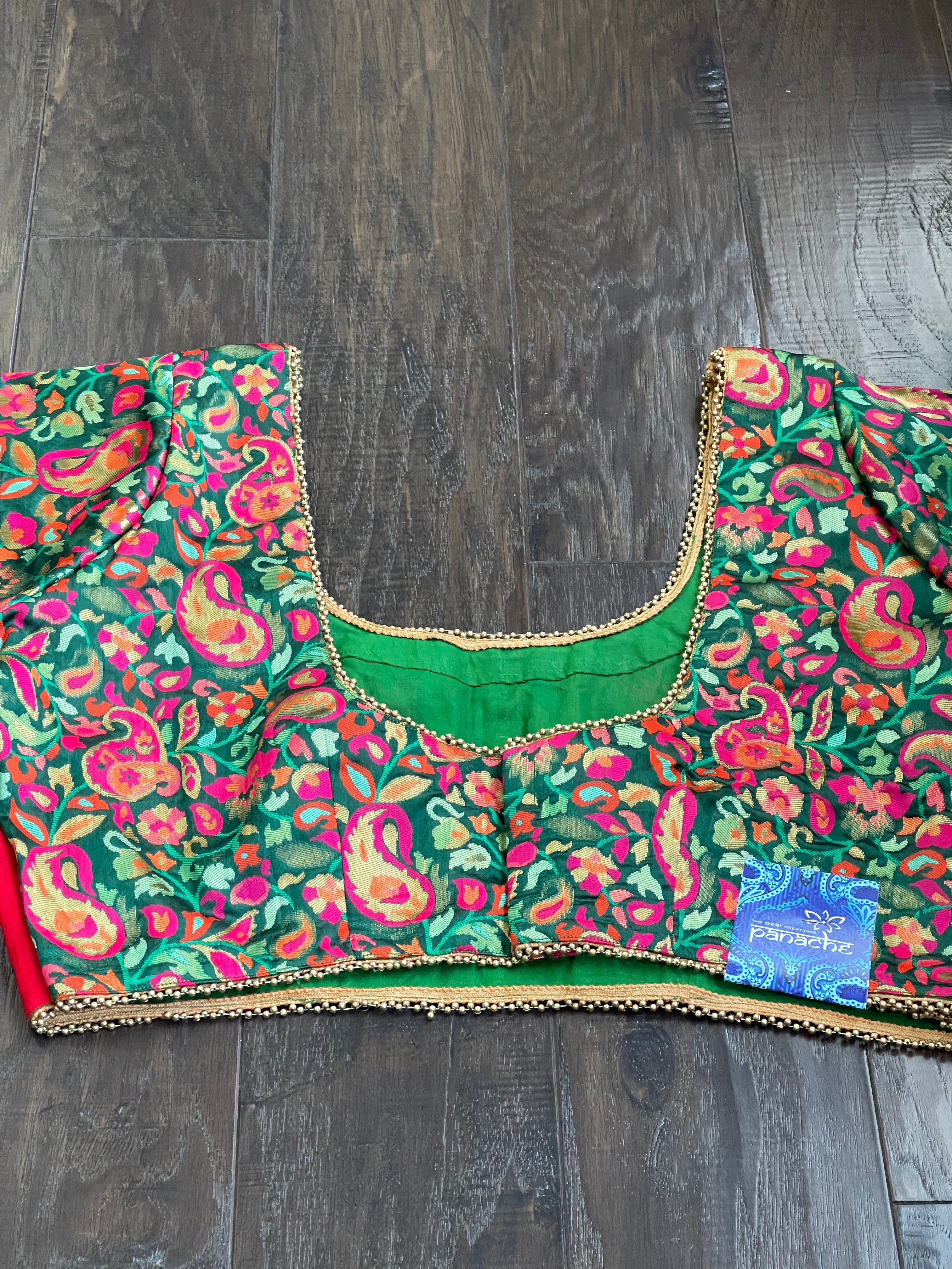 Designer Blouse - Green Red Meenakari