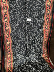 Satin Maslin Designer Inspired Drape - Black Bandhej Printed