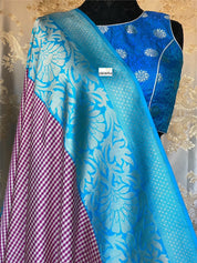 Katan Silk Banarasi - Off-white Purple Checks