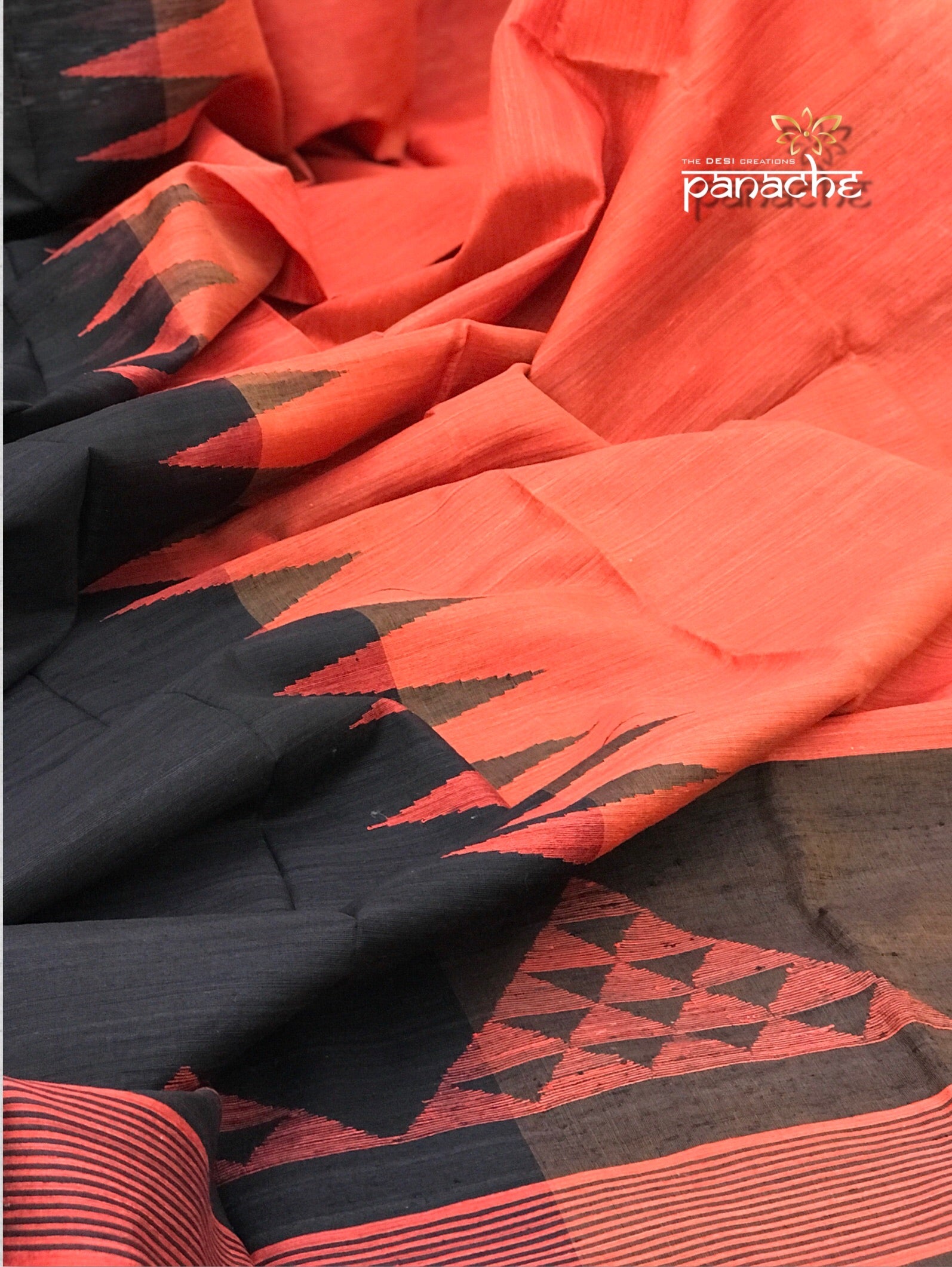Matka Silk - Rust Black Jaamdani Weave