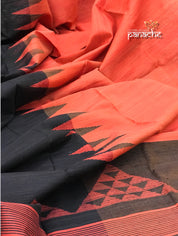 Matka Silk - Rust Black Jaamdani Weave