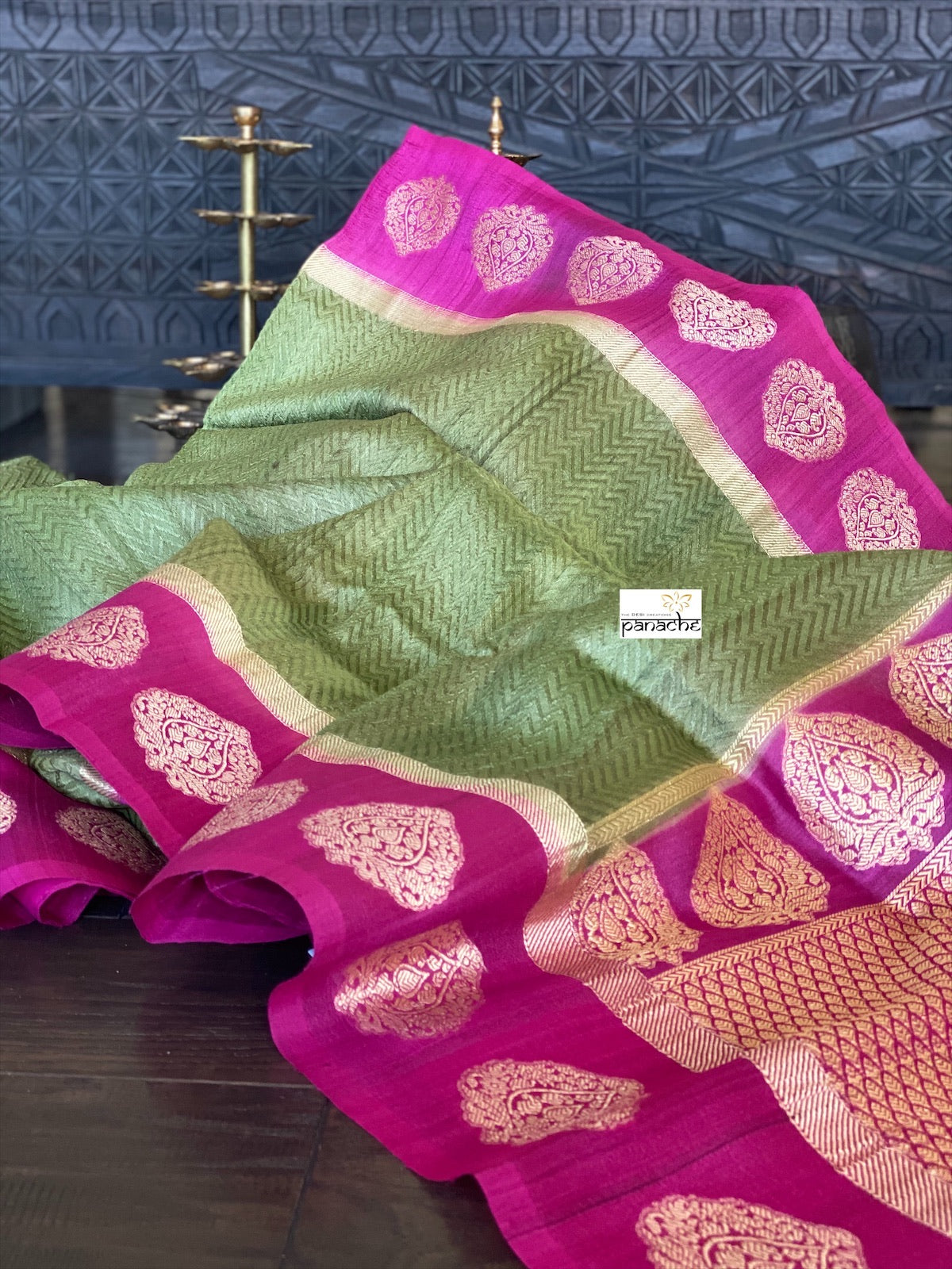 Tassur Gicha Silk Banarasi - Henna Green Purple