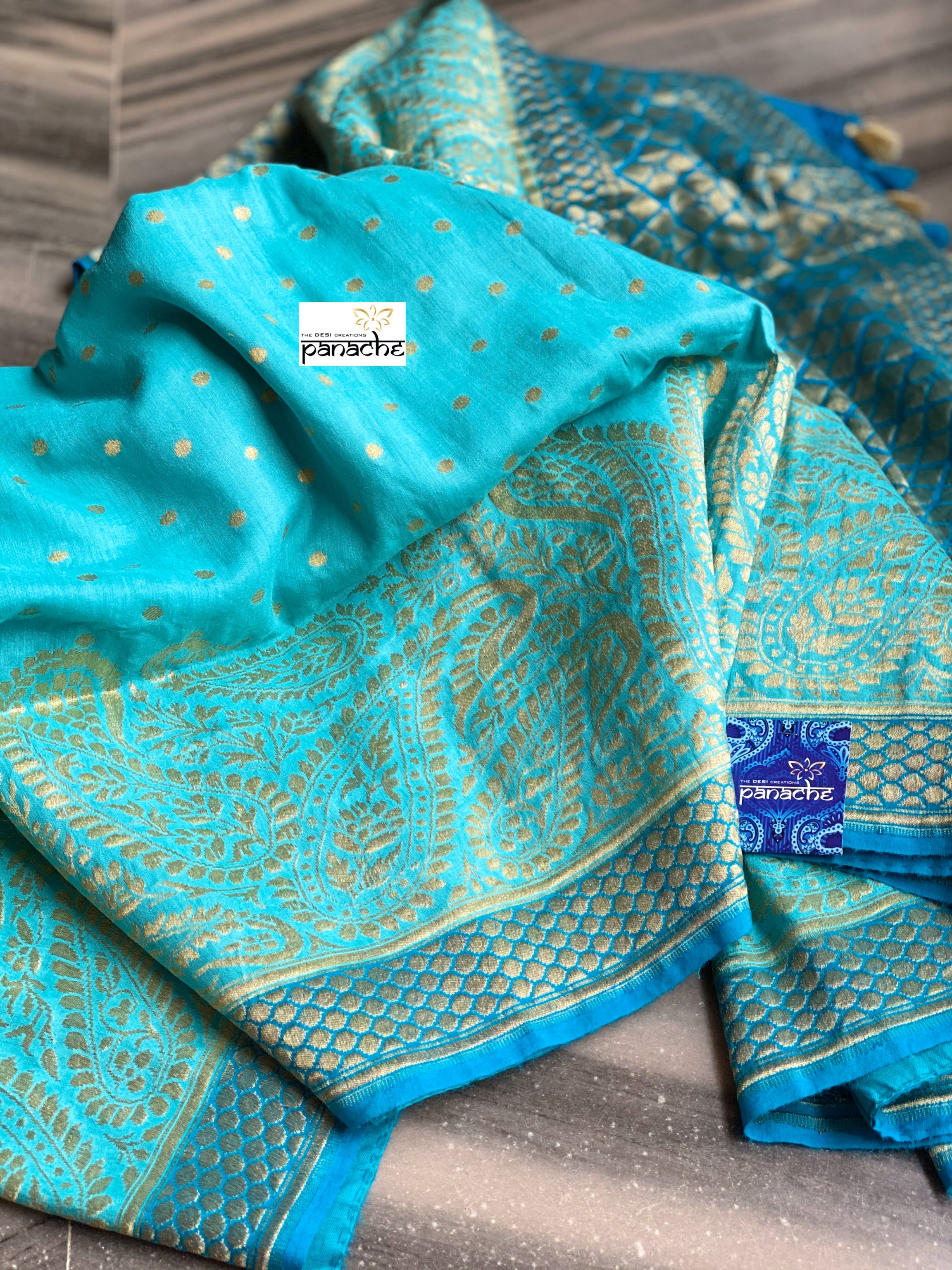 Muga Silk Banarasi - Firozi