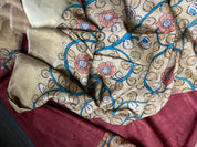 Pen Kalamkari Tussar Silk - Hand-painted Brick Red