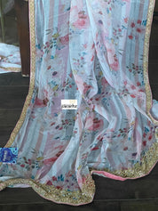 Designer Georgette Striped - Pink Floral