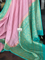 Tussar Georgette Banarasi- Pink Sea Green