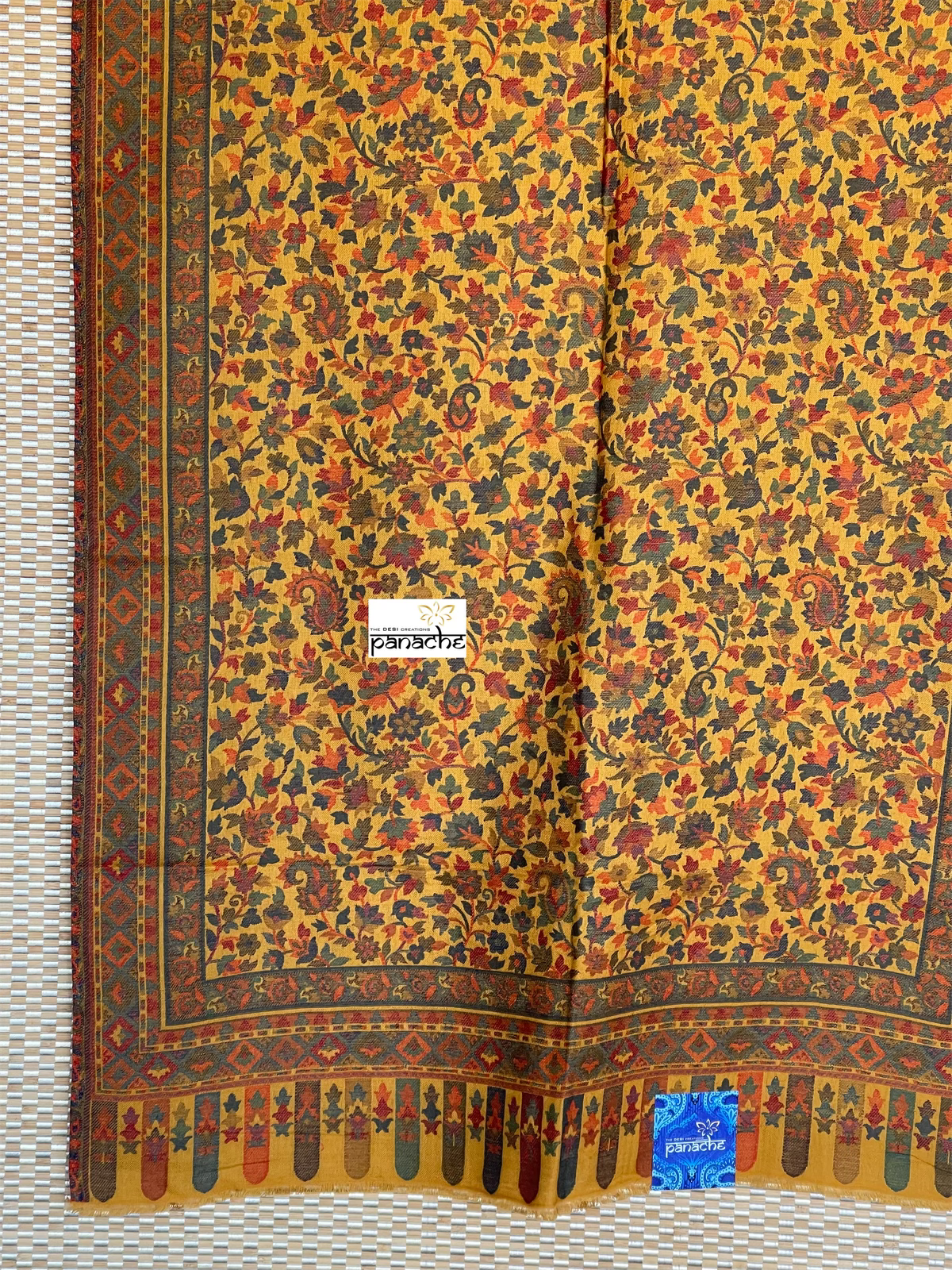 Kashmiri Kani Work Stole - Yellow Multi Resham Woven