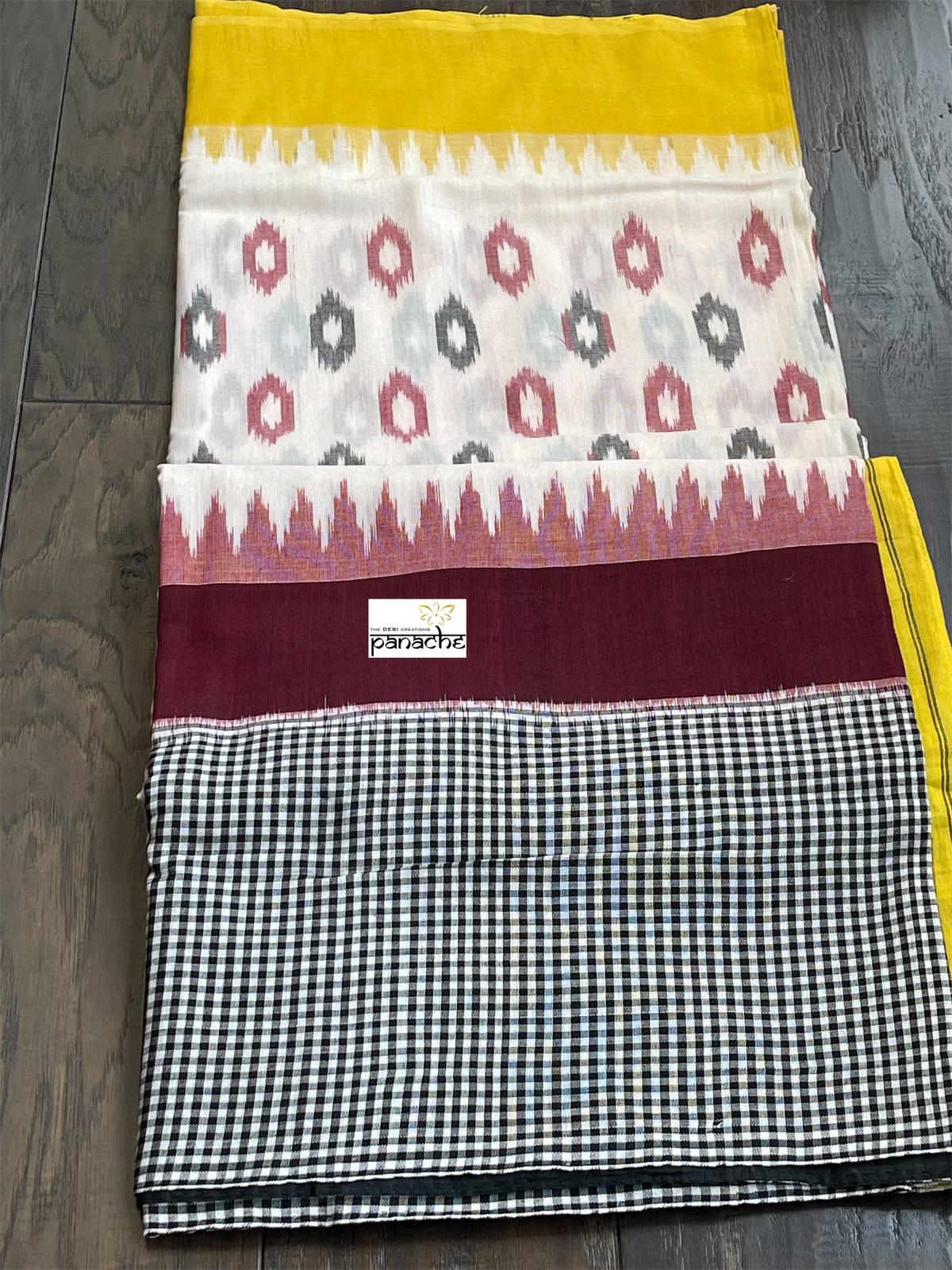 Pure Cotton Ikat  -  Off White Yellow Black