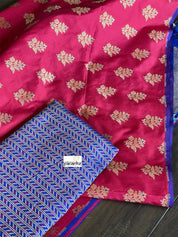 Pure Katan Silk Checkered Banarasi - Pink Royal Blue woven