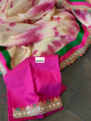 Designer Georgette Sequin Saree - Cream Magenta Tie Dye