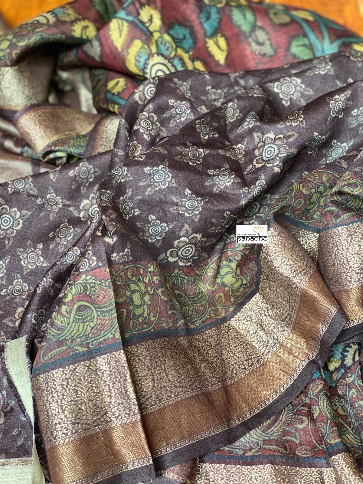 Muga Silk Kalamkari Banarasi- Maroon 1