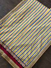 Muslin Soft Silk Printed - Blue Yellow Striped