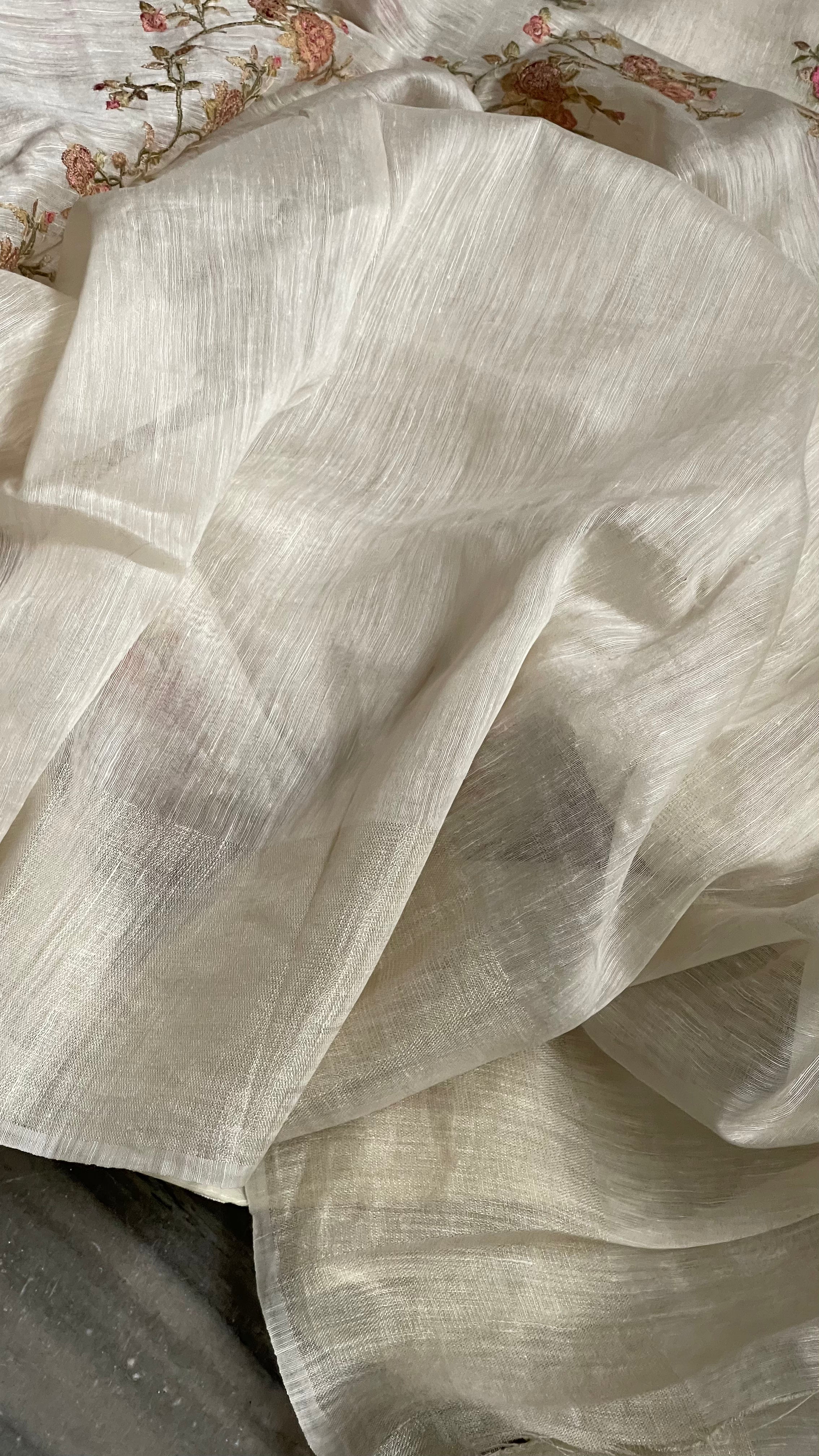 Embroidered Linen Silk- Off White