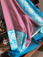 Katan Silk Banarasi - Off-white Purple Checks