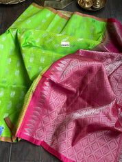 Silk Kanjivaram - Parrot Green Silver Zari