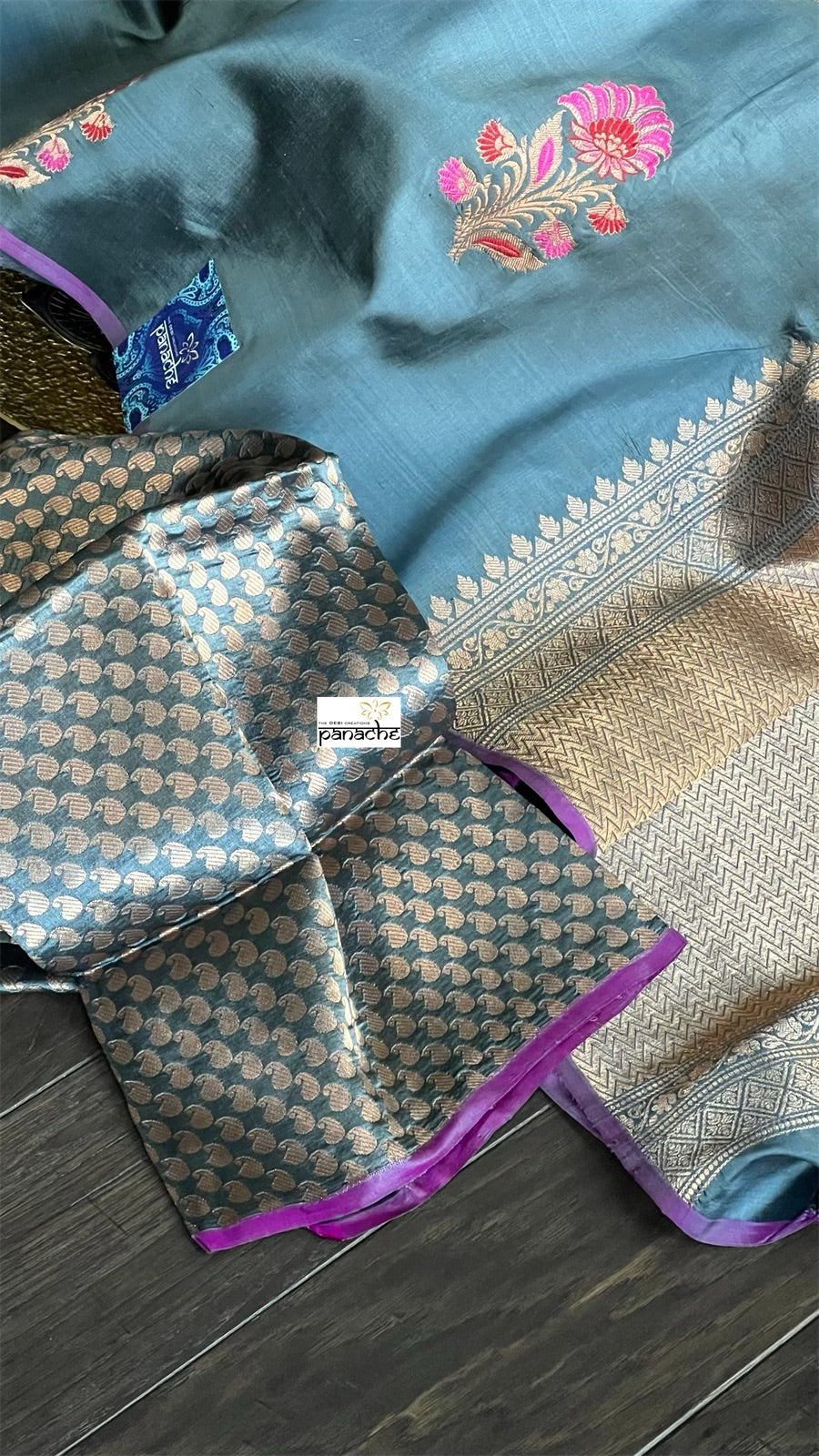 Pure Katan Silk Banarasi - Bluish Grey Purple