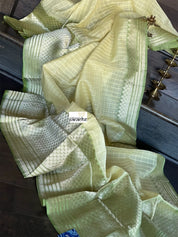 Organza Silk Banarasi - Light Lemon Yellow Green Kadwa woven