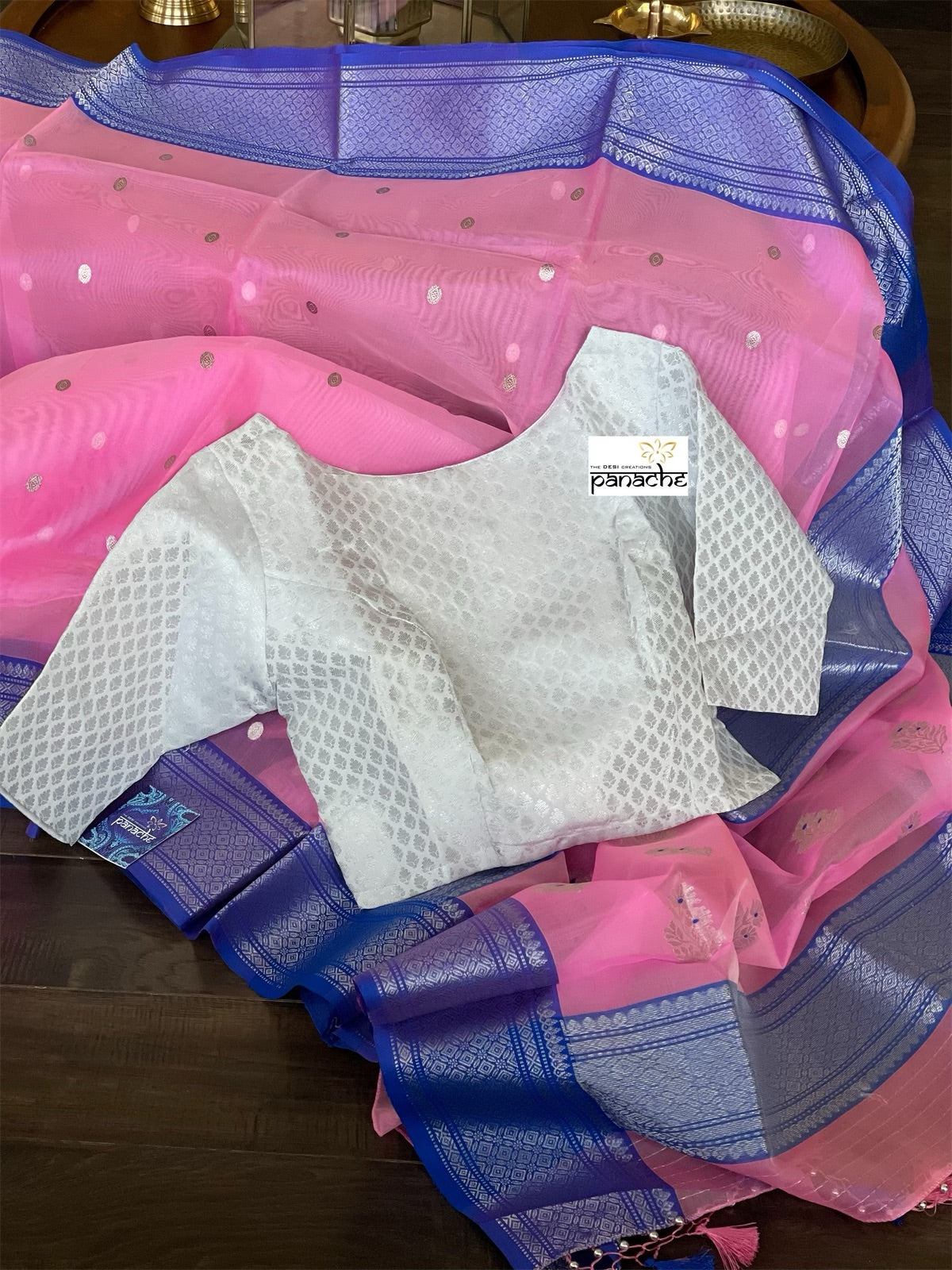 Pure Chanderi Organza Silk - Pink Blue Eknaliya