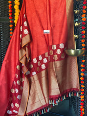 Pure Silk Tanchoi Banarasi - Reddish Rust Orange