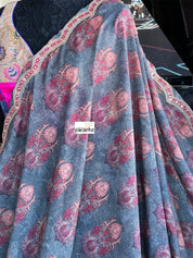 Designer Jute Silk - Grey Orange Printed