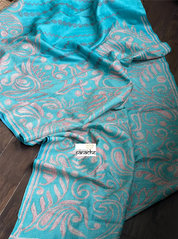 Tussar Silk Kantha Stitch -  Firozi