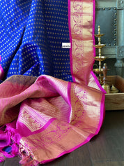 Pure Silk Kanjivaram - Blue Magenta Pink