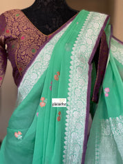 Khaddi Georgette Banarasi - Green Purple Khadhua Woven