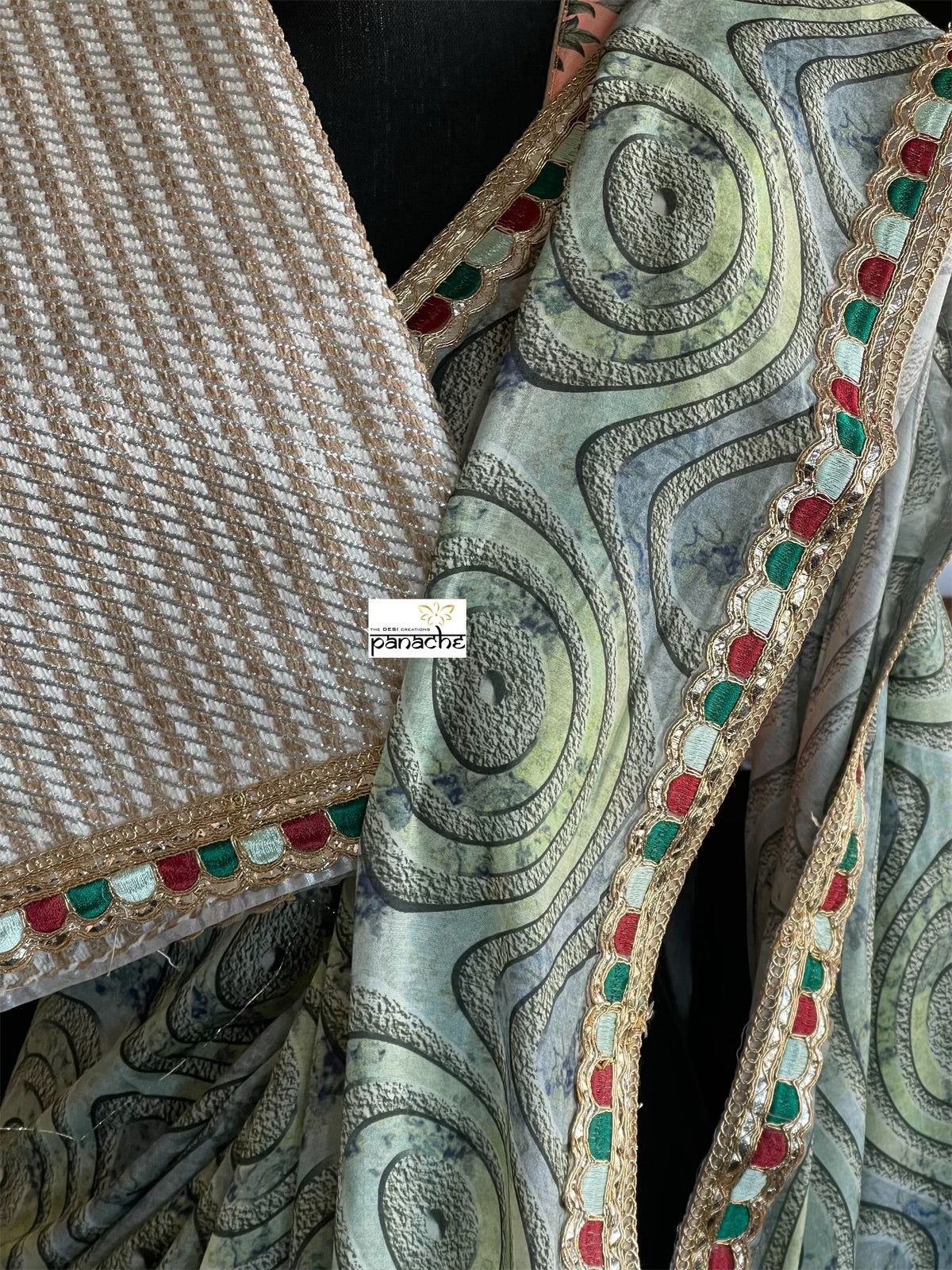 Designer Satin Maslin Silk - Grey Green Blue Black