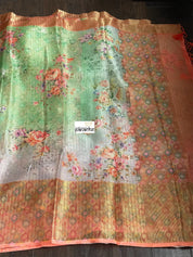 Tissue Kota Silk Printed - Green Orange Shaded