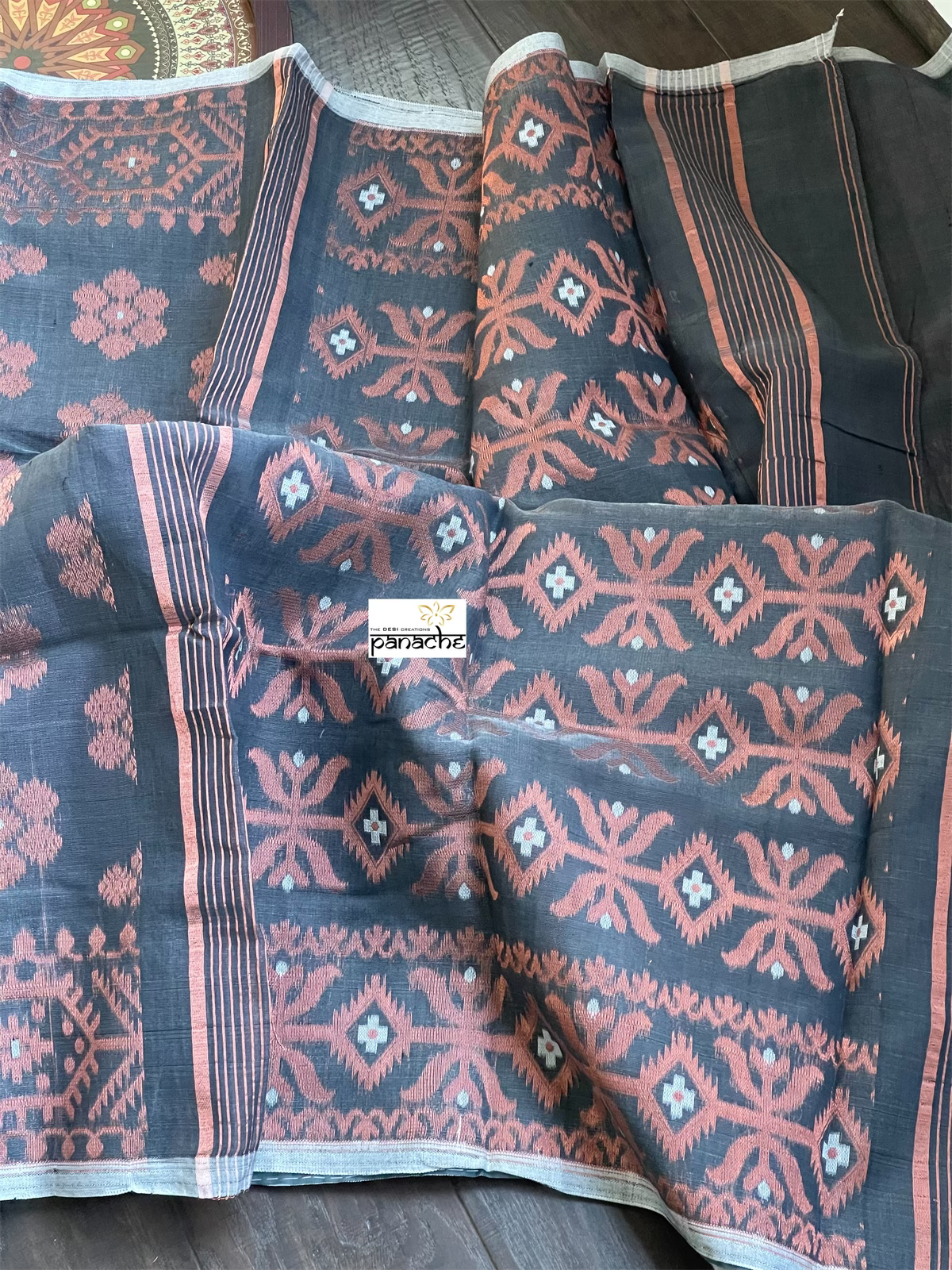 Soft Jamdaani  - Gray Copper Zari