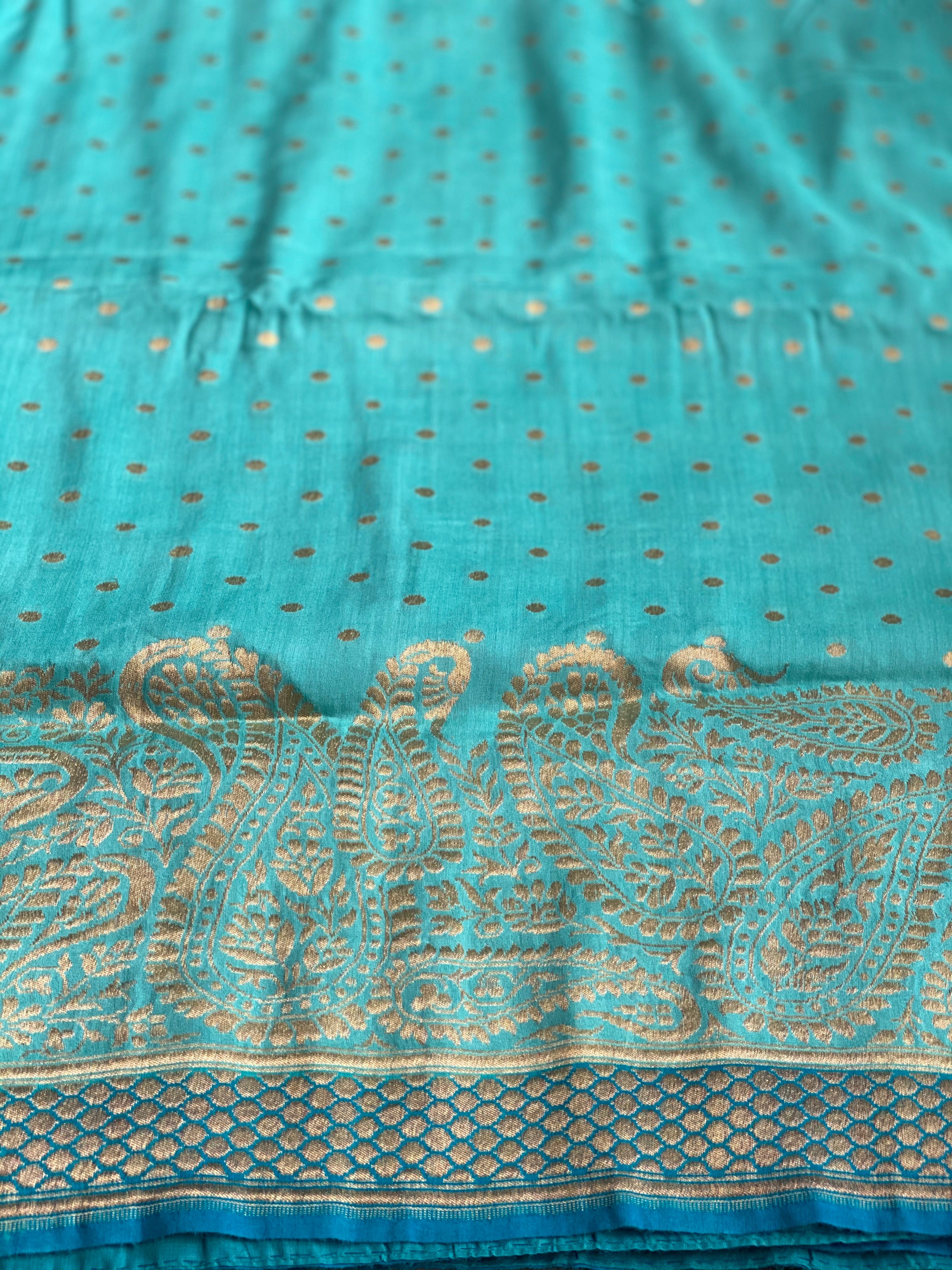 Muga Silk Banarasi - Firozi