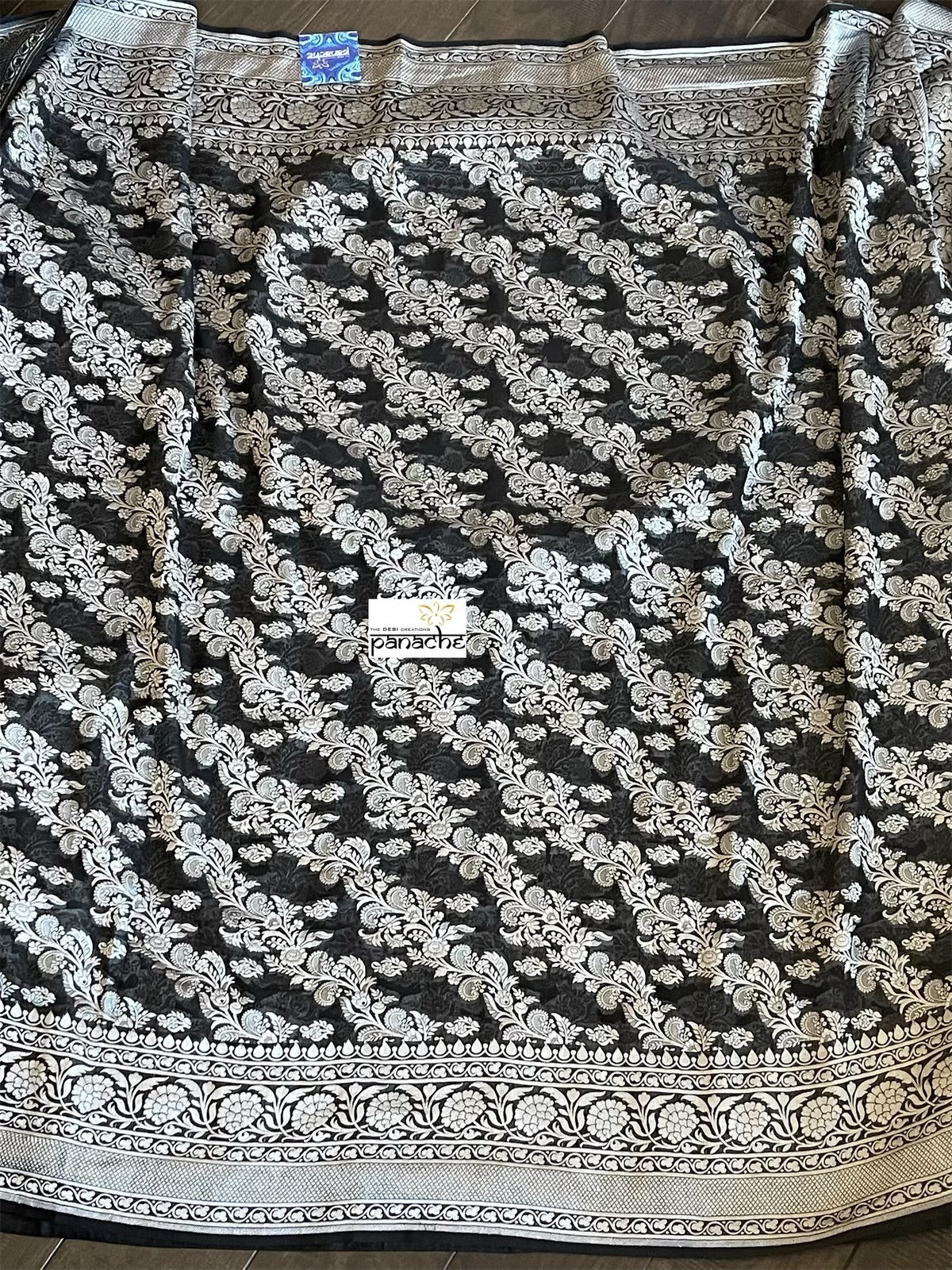 Khaddi Georgette Banarasi - Black Silver Zari
