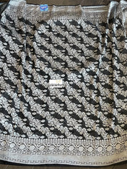 Khaddi Georgette Banarasi - Black Silver Zari