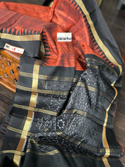 Pure Raw Silk - Rust Brown Black Temple