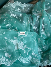 Designer Organza - Sea-Green Embroidered