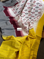 Pure Cotton Ikat  -  Off White Yellow Black