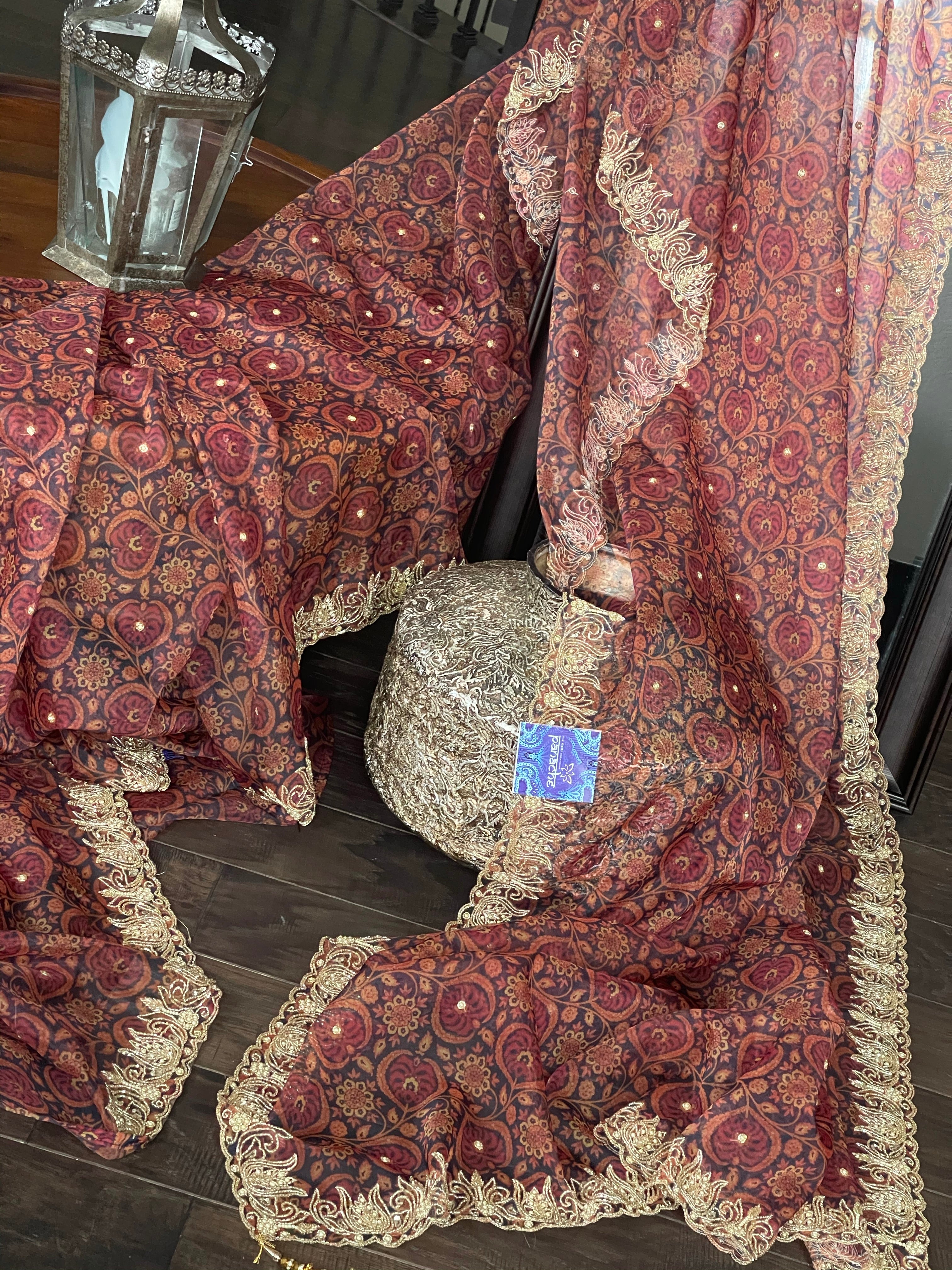 Designer Inspired Organza - Kalamkari Cutdana