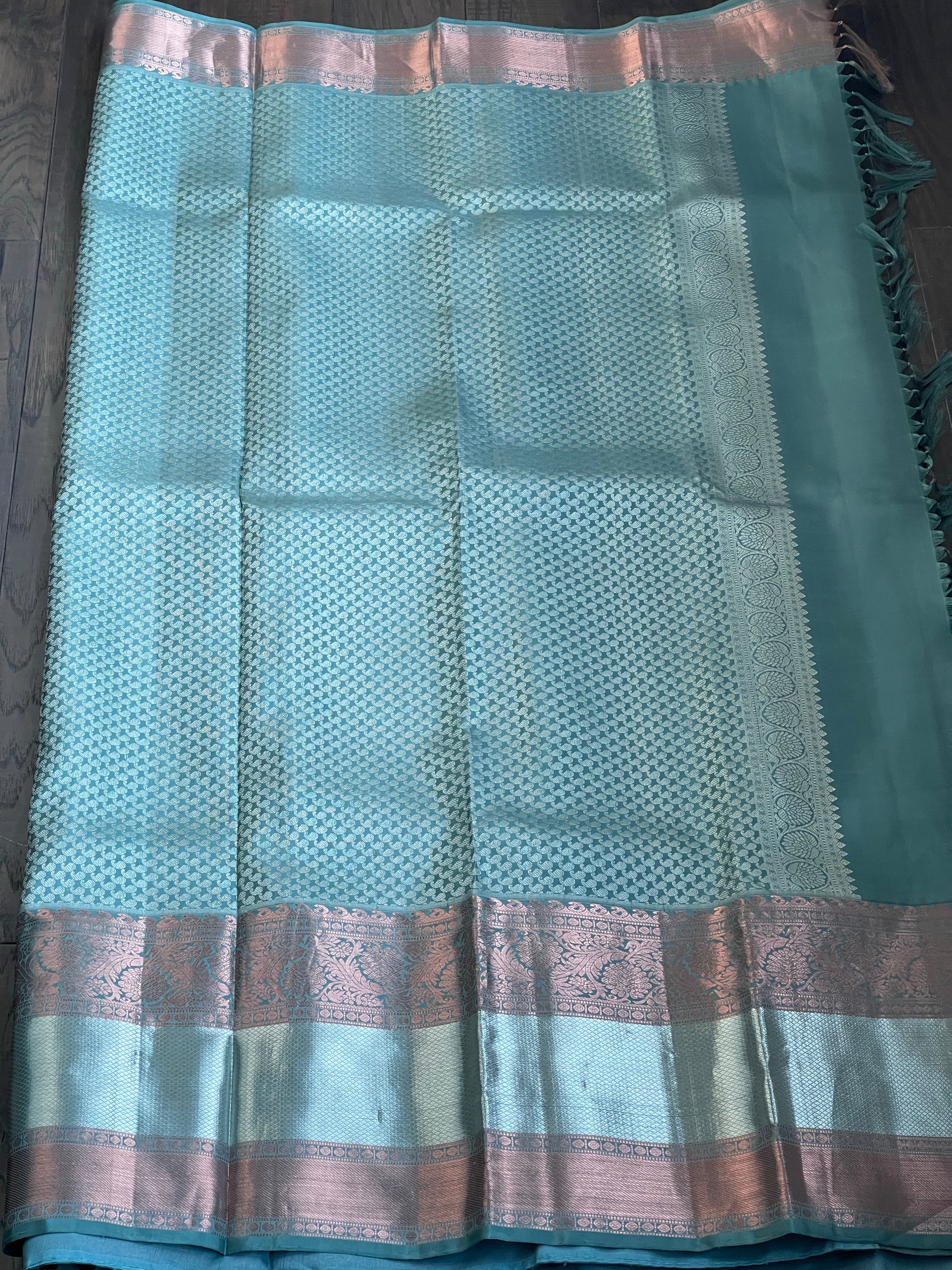 Silk Kanjivaram - Teal Grey