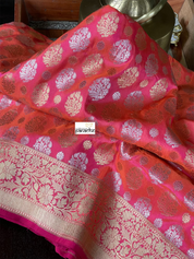 Pure Silk Banarasi - Pink Orange Dual shaded Antique Zari