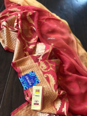Khaddi Georgette Banarasi - Peach Occur Yellow Shaded