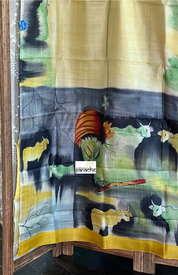 Pure Tussar Silk - Light Lemon Yellow Hand Painted
