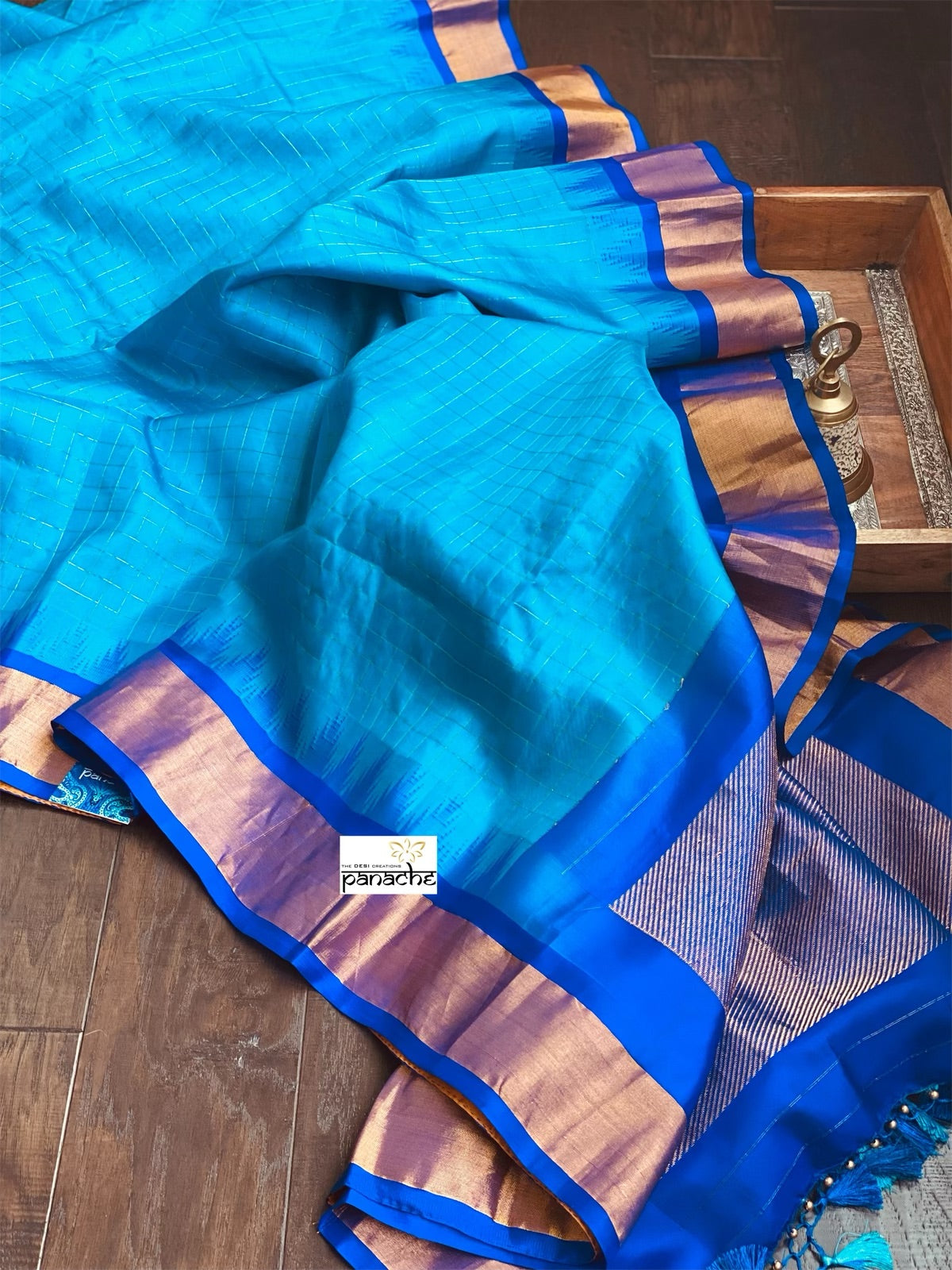 Gadwal Silk - Firozi Zari Checkered