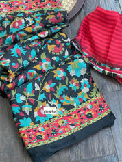Pashmina Silk Printed - Black Firozi Floral